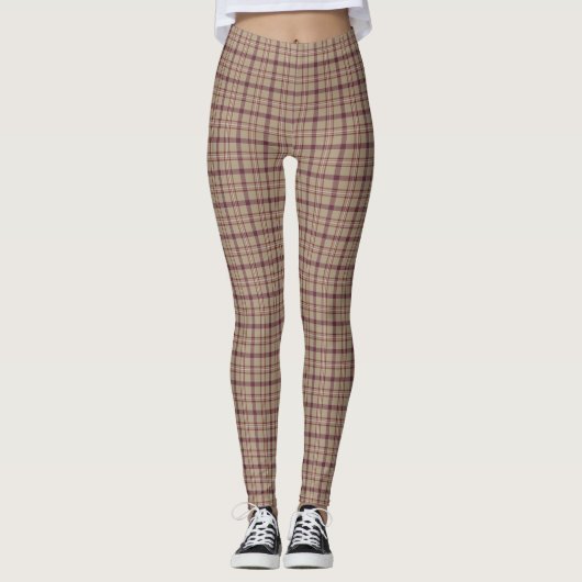 Tan Burgundy Plaid Classic Pattern Leggings (Vorderseite)