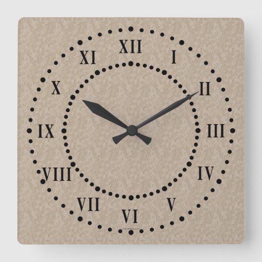 Tan Cement Look Roman Numerale Wall Clock Quadratische Wanduhr (Vorderseite)