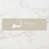 Tan Chatham Cape Cod Map mit rotem Herzen Hochzeit Wasserflaschenetikett (Einzelnes Label)