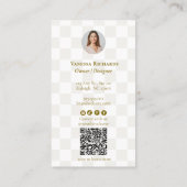 Tan Checkered Gold QR Code Boutique Vertical Photo Visitenkarte (Rückseite)