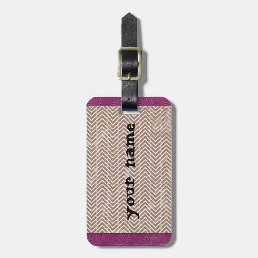 Tan Chevrons Gepäckanhänger mit Ledergurt (Vorderseite vertikal)