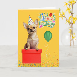 Tan Chihuahua Dog Party Hat Yellow Birthday Karte