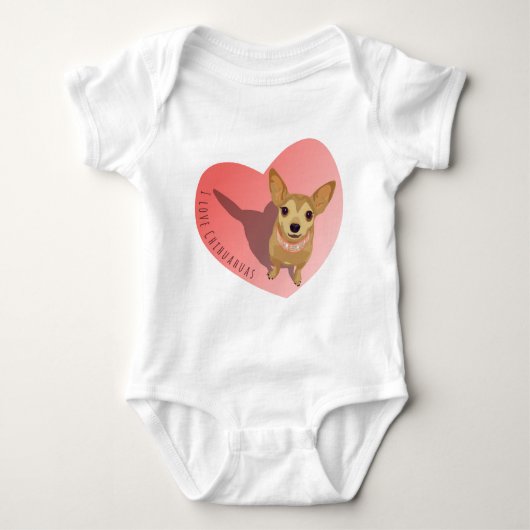 Tan Chihuahua im rautenrosa Halsband im Herzen Baby Strampler (Vorderseite)