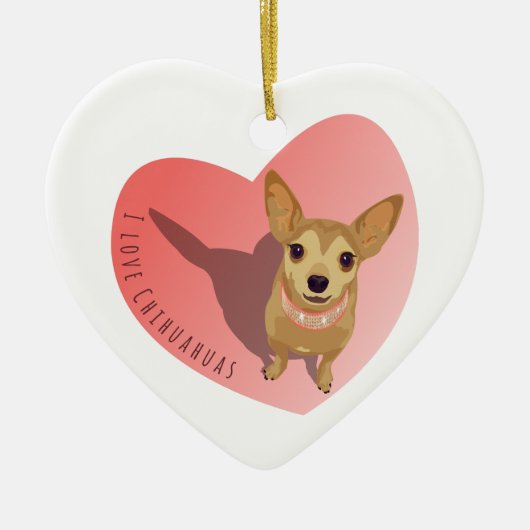 Tan Chihuahua im rautenrosa Halsband im Herzen Keramikornament (Vorne)