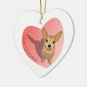 Tan Chihuahua im rautenrosa Halsband im Herzen Keramikornament (Links)