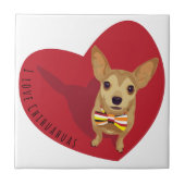 Tan Chihuahua mit einer Bogen-Krawatte im roten He Fliese (Vorderseite)