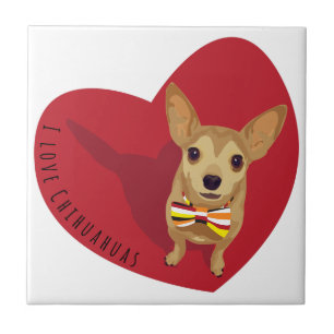 Tan Chihuahua mit einer Bogen-Krawatte im roten He Fliese