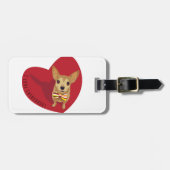 Tan Chihuahua mit einer Bogen-Krawatte im roten He Gepäckanhänger (Vorderseite horizontal)