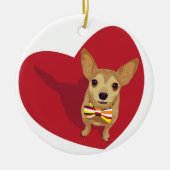 Tan Chihuahua mit einer Bogen-Krawatte im roten He Keramikornament (Vorne)