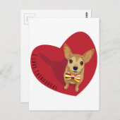 Tan Chihuahua mit einer Bogen-Krawatte im roten He Postkarte (Vorne/Hinten)