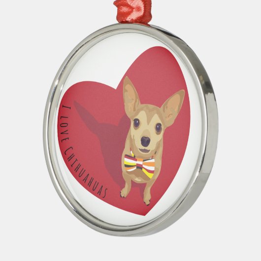 Tan Chihuahua mit einer Bogen-Krawatte im roten He Silbernes Ornament (Links)