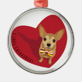 Tan Chihuahua mit einer Bogen-Krawatte im roten He Silbernes Ornament (Vorne)