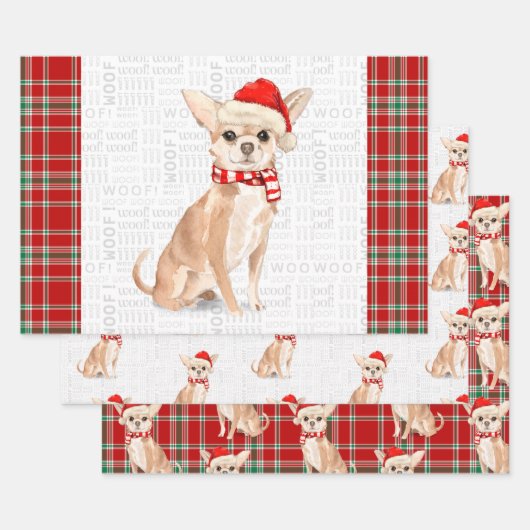 Tan Chihuahua Weihnachtshund Kariert Geschenkpapier Set (Set)