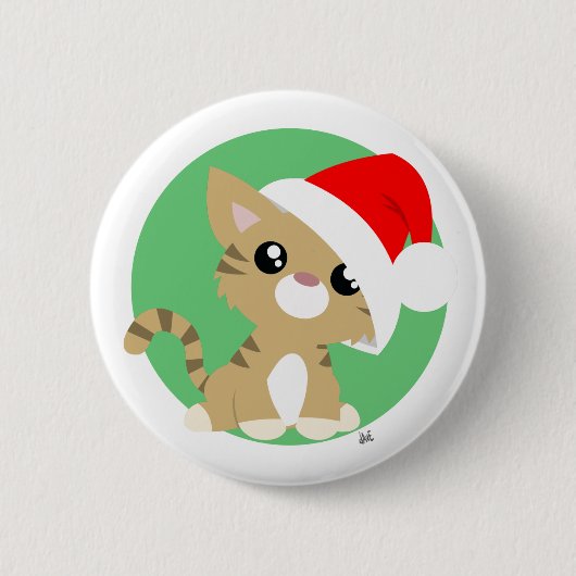 Tan Christmas Kitty Button (Vorderseite)