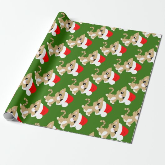 Tan Christmas Kitty Wrapping Paper Geschenkpapier (Ungerollt)