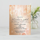Tan Coral & Cream Glamour Lights Party Einladungen (Stehend Vorderseite)