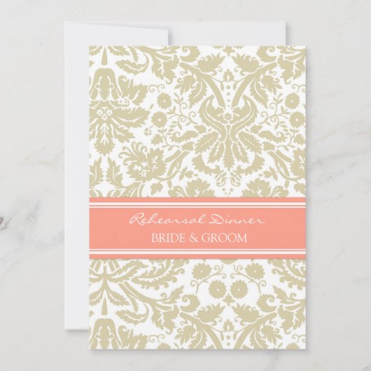 Tan Coral Damask Probe Abendessen Party Einladung (Vorderseite)