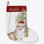 Tan Corgi Dog Weihnachtsbaum Wasserfarben Haustier Kleiner Weihnachtsstrumpf (Vorderseite)