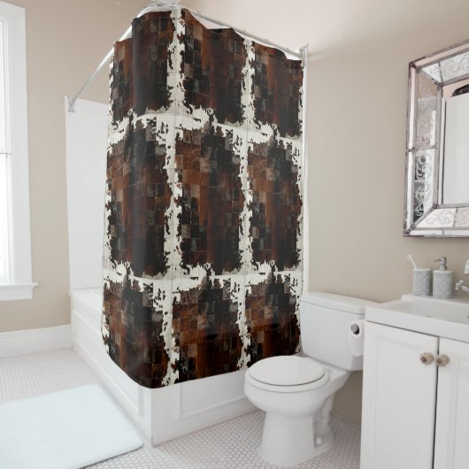 Tan Cowhide Patchwork Print Duschvorhang (Beispiel)