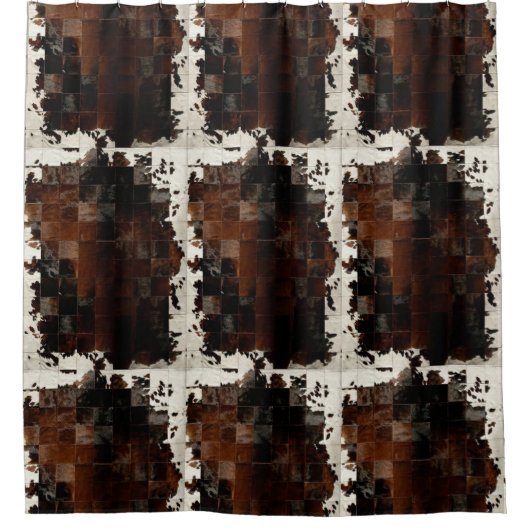 Tan Cowhide Patchwork Print Duschvorhang (Vorderseite)