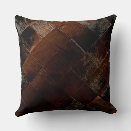 Tan Cowhide Patchwork Print Kissen (Rückseite)
