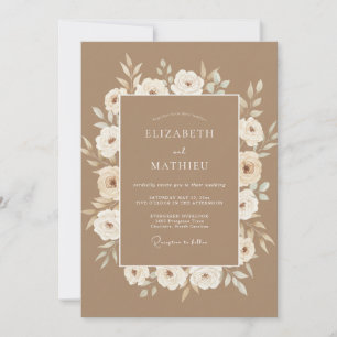 Tan Cream Florale Romanze Hochzeit Einladung