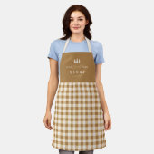 Tan Cream Gingham Zuhause Sweet Zuhause Custom Zip Schürze (Getragen)