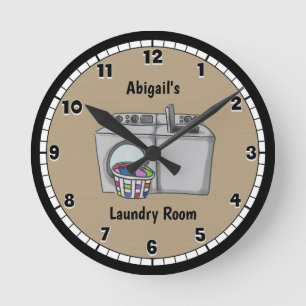 Tan Custom Laundry Room Runde Wanduhr