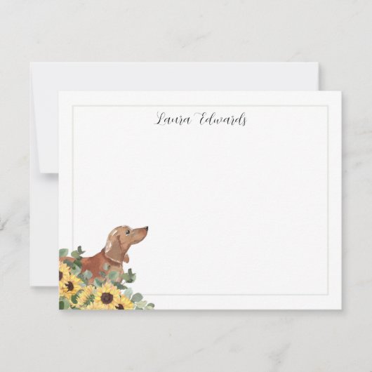 Tan Dachshund Sunflower Eucalyptus Personalized Mitteilungskarte (Vorderseite)