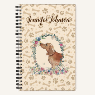 Tan Dackel Dog Paw Print & Floral Niedlich Notizblock