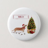 Tan Dackel Funny Christmas Dog mit Baum Button (Vorderseite)