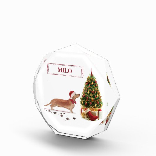 Tan Dackel Funny Christmas Dog mit Baum Fotoblock (Rechts)