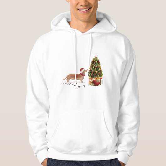 Tan Dackel Funny Christmas Dog mit Baum Hoodie (Vorderseite)