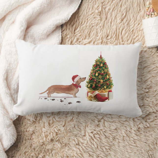 Tan Dackel Funny Christmas Dog mit Baum Lendenkissen (Decke)