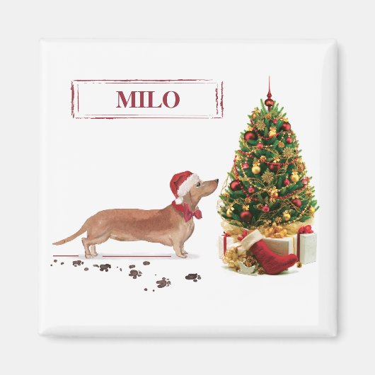 Tan Dackel Funny Christmas Dog mit Baum Magnet (Vorne)