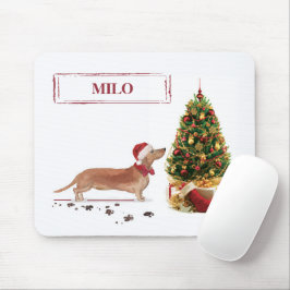 Tan Dackel Funny Christmas Dog mit Baum Mousepad