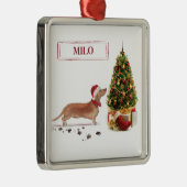 Tan Dackel Funny Christmas Dog mit Baum Ornament Aus Metall (Rechts)