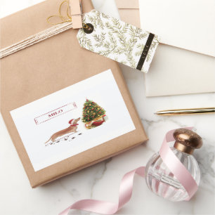 Tan Dackel Funny Christmas Dog mit Baum Rechteckiger Aufkleber