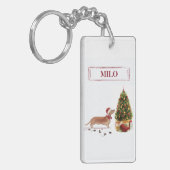 Tan Dackel Funny Christmas Dog mit Baum Schlüsselanhänger (Vorderseite links)