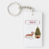 Tan Dackel Funny Christmas Dog mit Baum Schlüsselanhänger (Vorderseite)