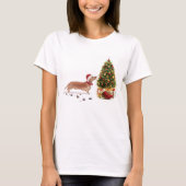 Tan Dackel Funny Christmas Dog mit Baum T-Shirt (Vorderseite)