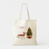 Tan Dackel Funny Christmas Dog mit Baum Tragetasche (Rückseite)
