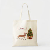 Tan Dackel Funny Christmas Dog mit Baum Tragetasche (Vorne)
