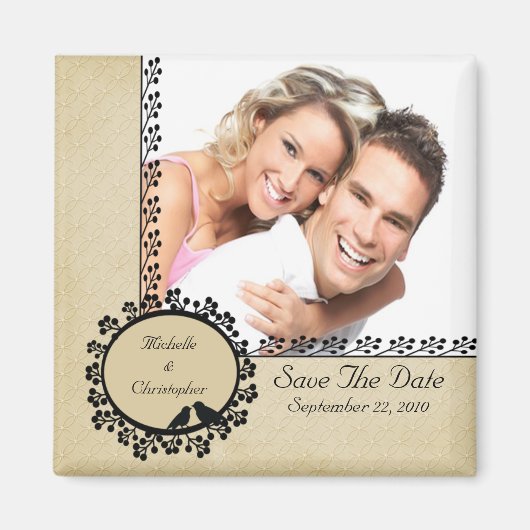 Tan Damask Love Birds Foto Speichern das Date Magn Magnet (Vorne)