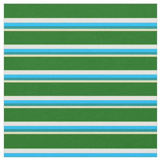 Tan, Dark Cyan, Deep Sky Blue, White & Dark Green Stoff (Nahaufnahme)