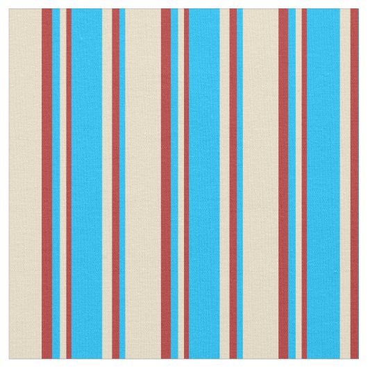 Tan, Deep Sky Blue & Red Muster der Streifen Stoff (Nahaufnahme)