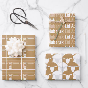 Tan Eid Adha Mubarak Kaaba Sheep Pattern Geschenkpapier Set