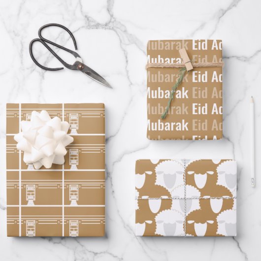 Tan Eid Adha Mubarak Kaaba Sheep Pattern Geschenkpapier Set (Vorderseite)