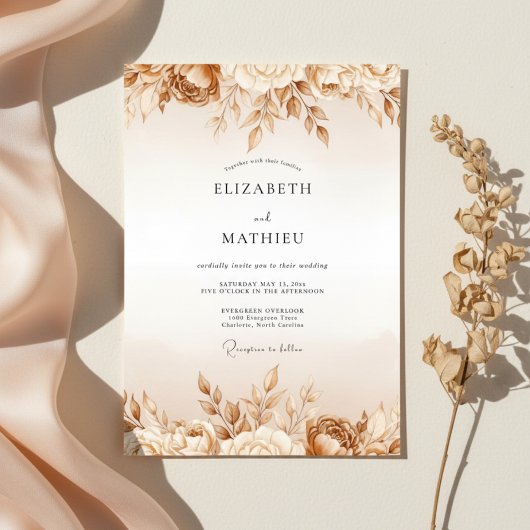 Tan Ethereal Bloom Wedding Einladung