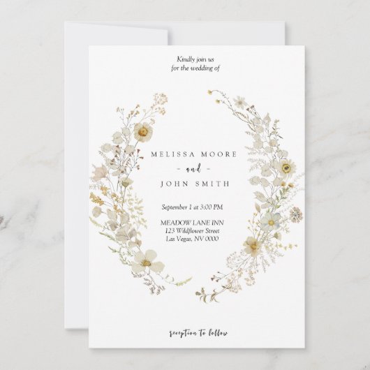 Tan Flora Boho Wildblume Wedding Einladung (Vorderseite)